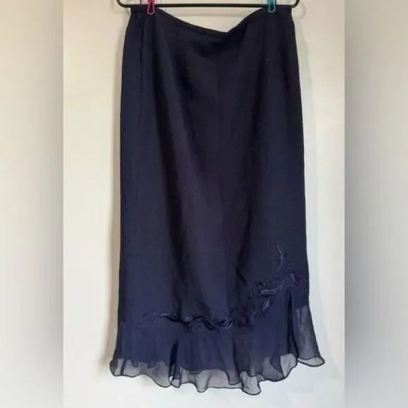 Vintage Plaza South sz 14 Womens Blue Embroidered Floral Sheer Top & Skirt Set - Picture 2 of 3